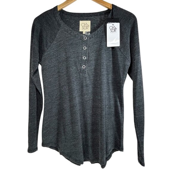 Chaser Tops - Chaser Top Women L Henley Shirttail Long Sleeve Heather Black Shirt Casual Norm